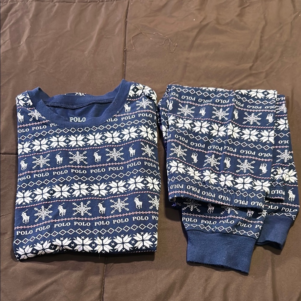 Polo by Ralph Lauren Blue and White Pajama Set with Nordic Pattern